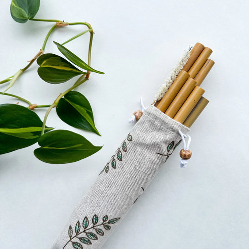 10 Reusable Natural Bamboo Drinking Straw - Zero Waste Biodegradable Straws - Eco Friendly Hemp Cleaning Brush & Sustainable Cotton Bag-0