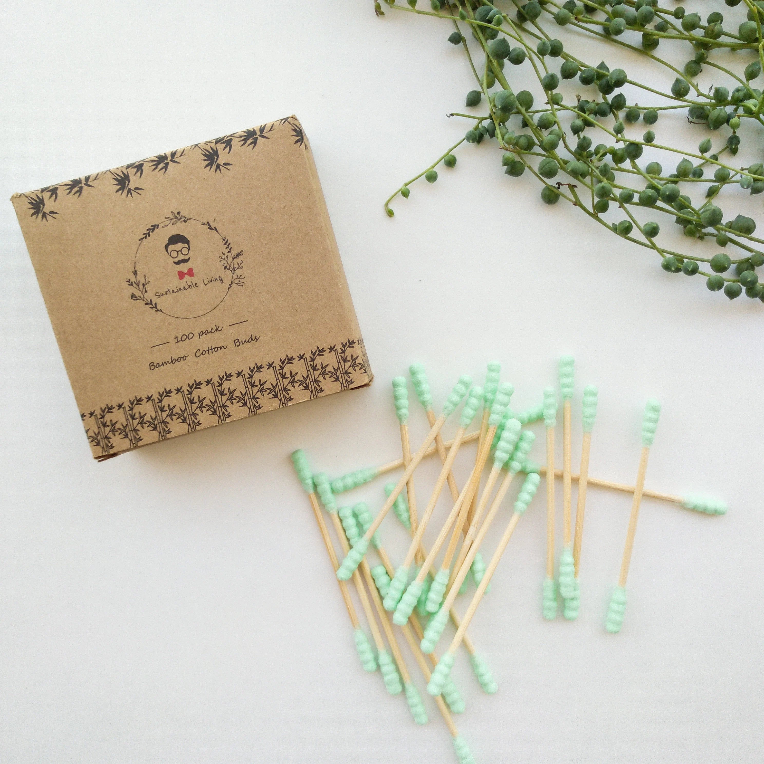 Organic Biodegradable Bamboo Cotton Buds - Plastic Free Zero Waste Natural Bamboo Q-tips - Eco Friendly Sustainable Swabs - Pack of 100-1