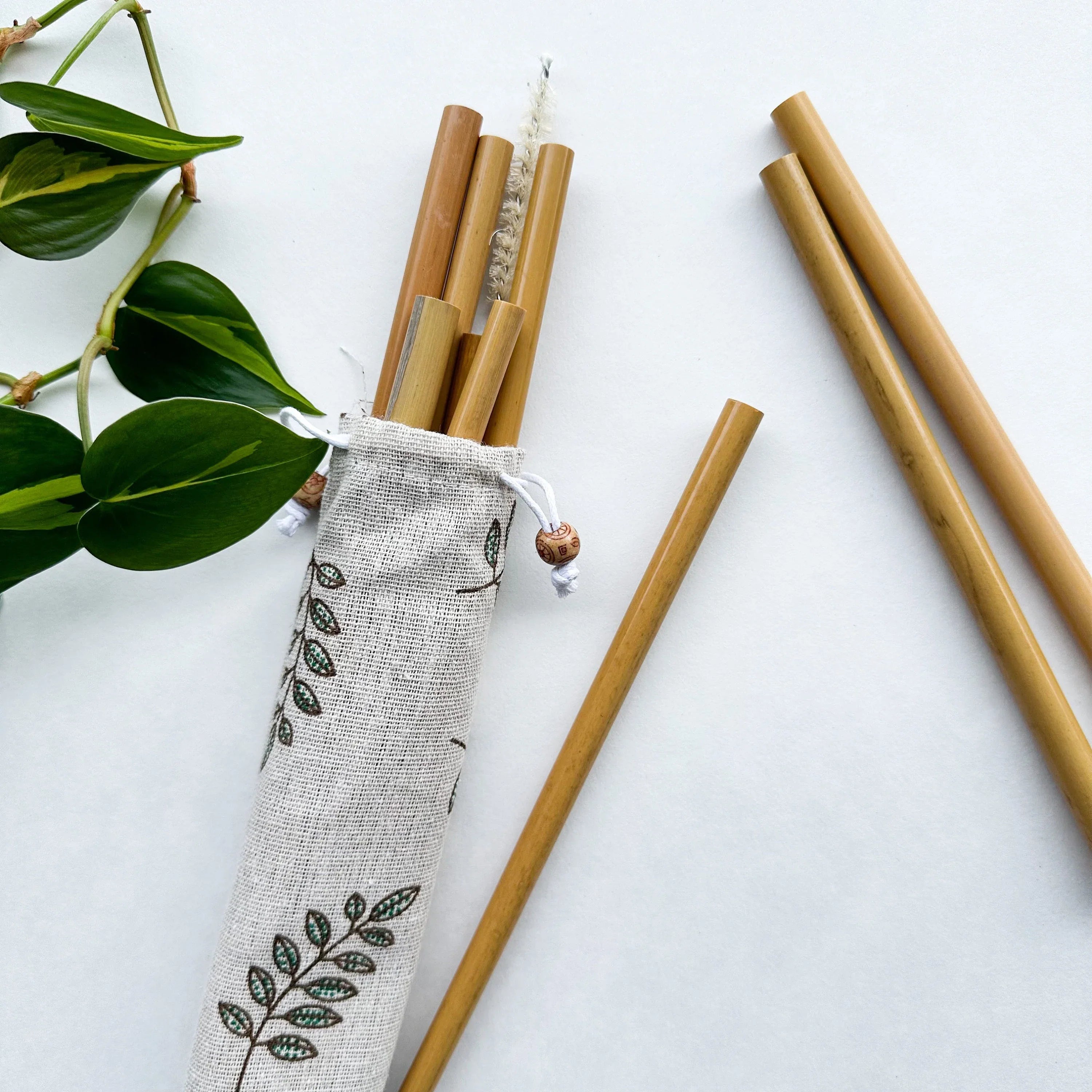 10 Reusable Natural Bamboo Drinking Straw - Zero Waste Biodegradable Straws - Eco Friendly Hemp Cleaning Brush & Sustainable Cotton Bag-4