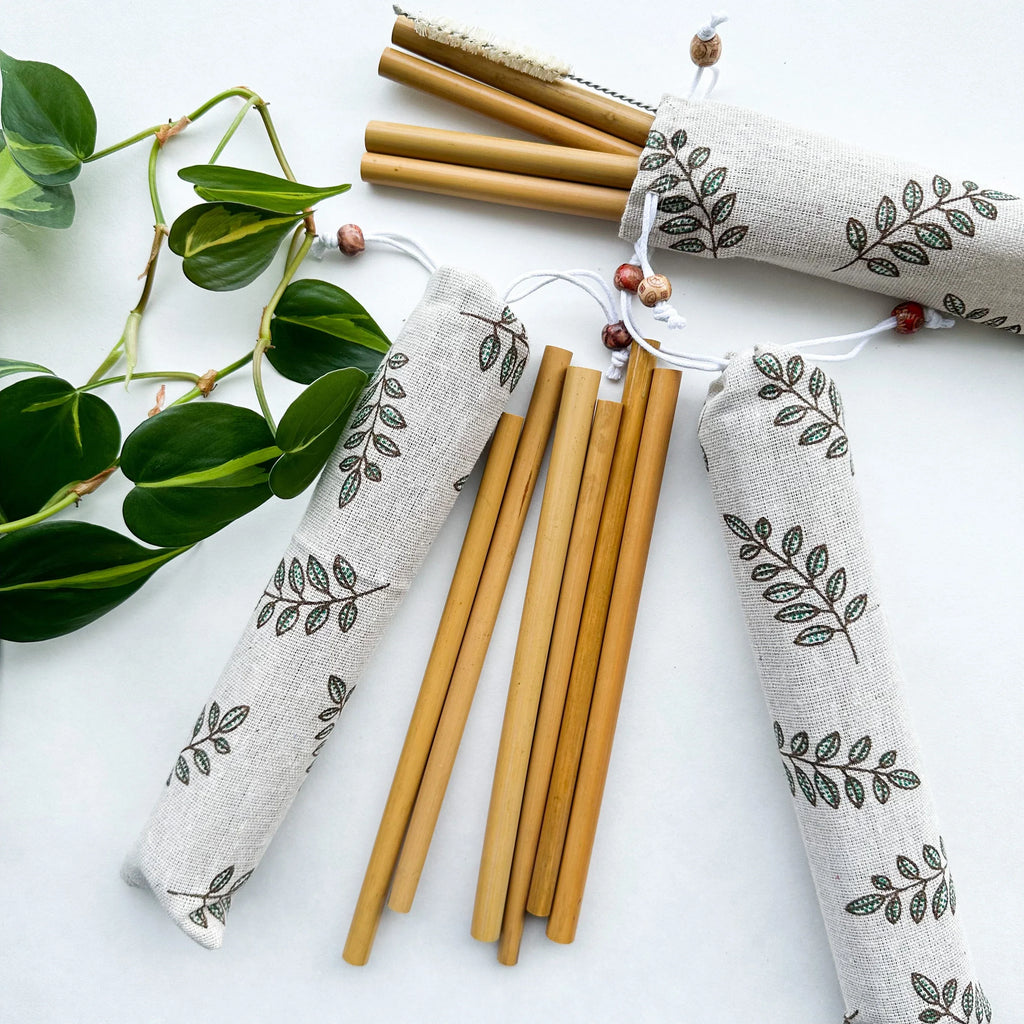 10 Reusable Natural Bamboo Drinking Straw - Zero Waste Biodegradable Straws - Eco Friendly Hemp Cleaning Brush & Sustainable Cotton Bag-2